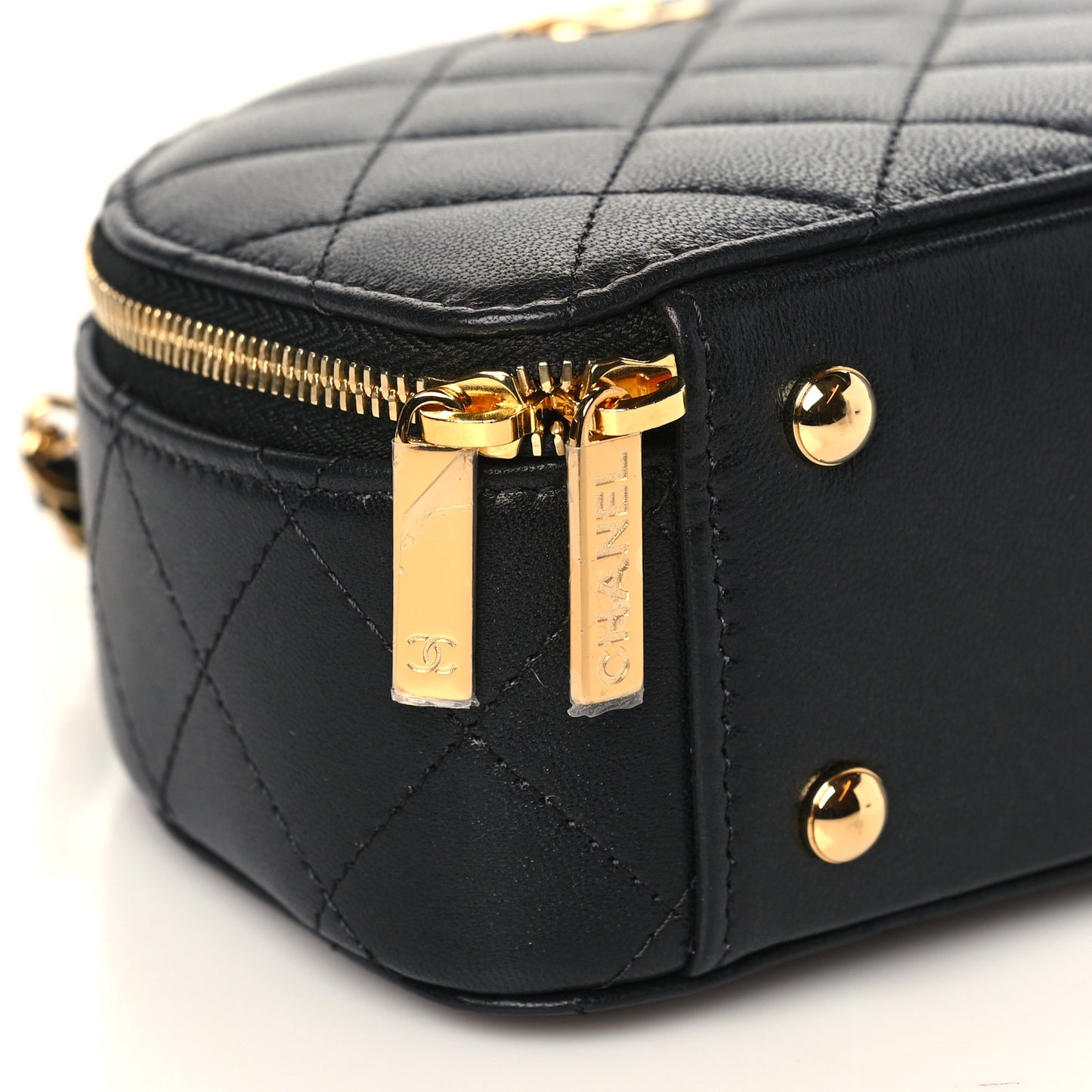 Lambskin Quilted Chic Riviera Top Handle Vanity Case Black