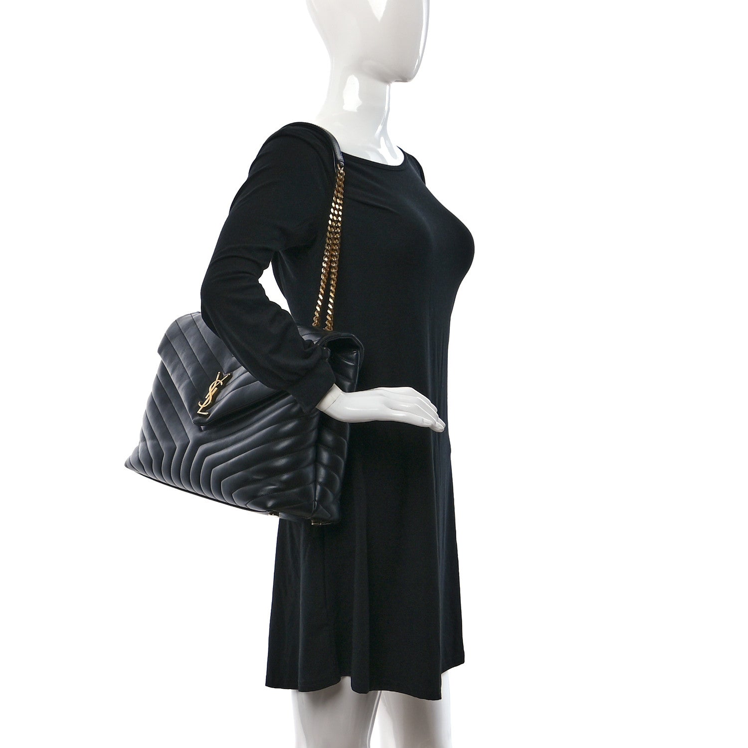 Saint Laurent Calfskin Y Quilted Monogram Large Loulou Chain Satchel Black 2 of 9