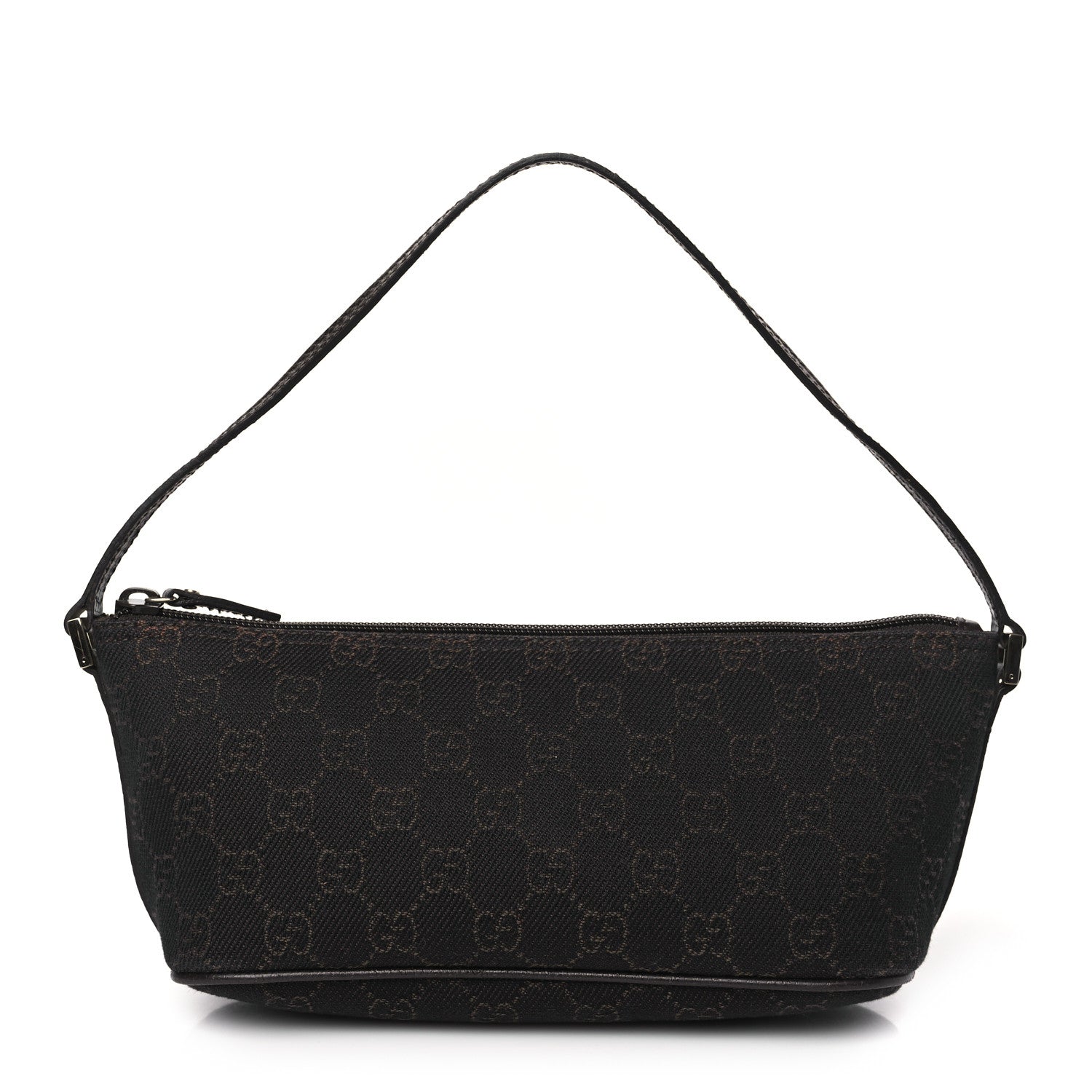 Gucci Denim Monogram Boat Pochette Dark Brown 1 of 13
