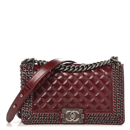 Chanel Glazed Calfskin Quilted Medium Boy Chained Flap Bordeaux 1 of 9