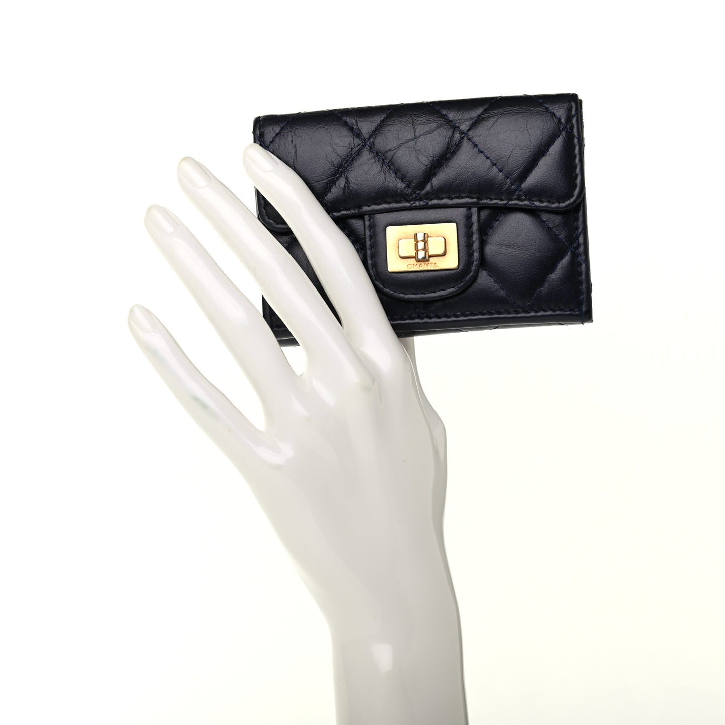 Aged Calfskin Quilted Reissue Compact Wallet Navy