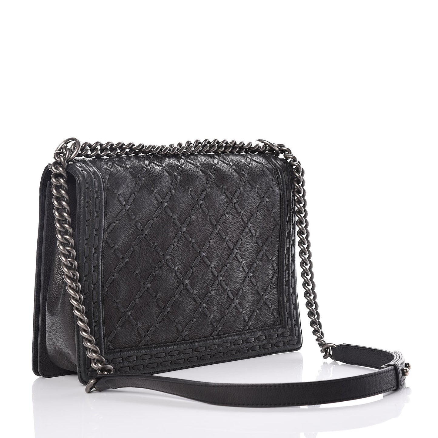 Caviar Stitched Large Boy Flap Black