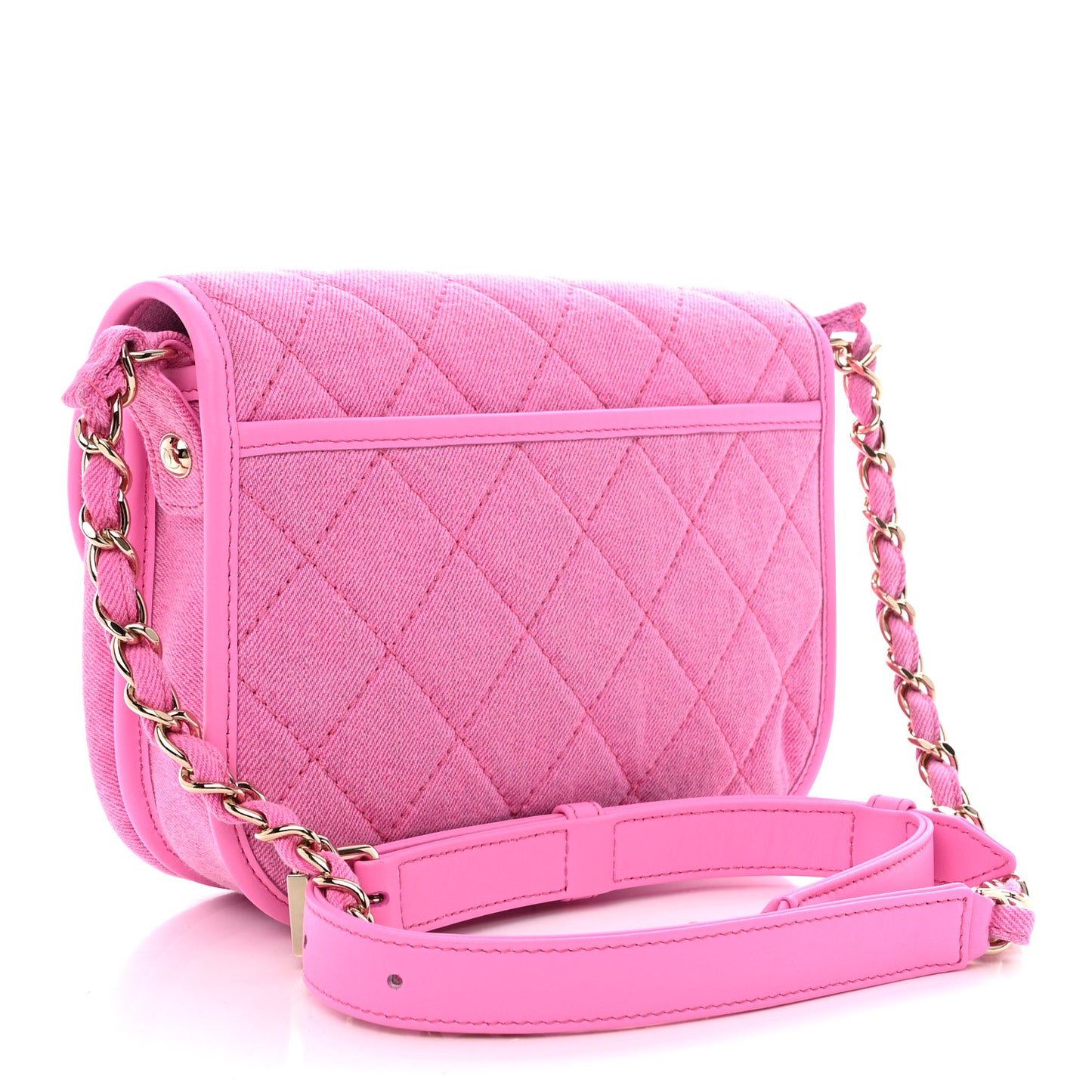 Denim Quilted Small Messenger Flap Neon Pink