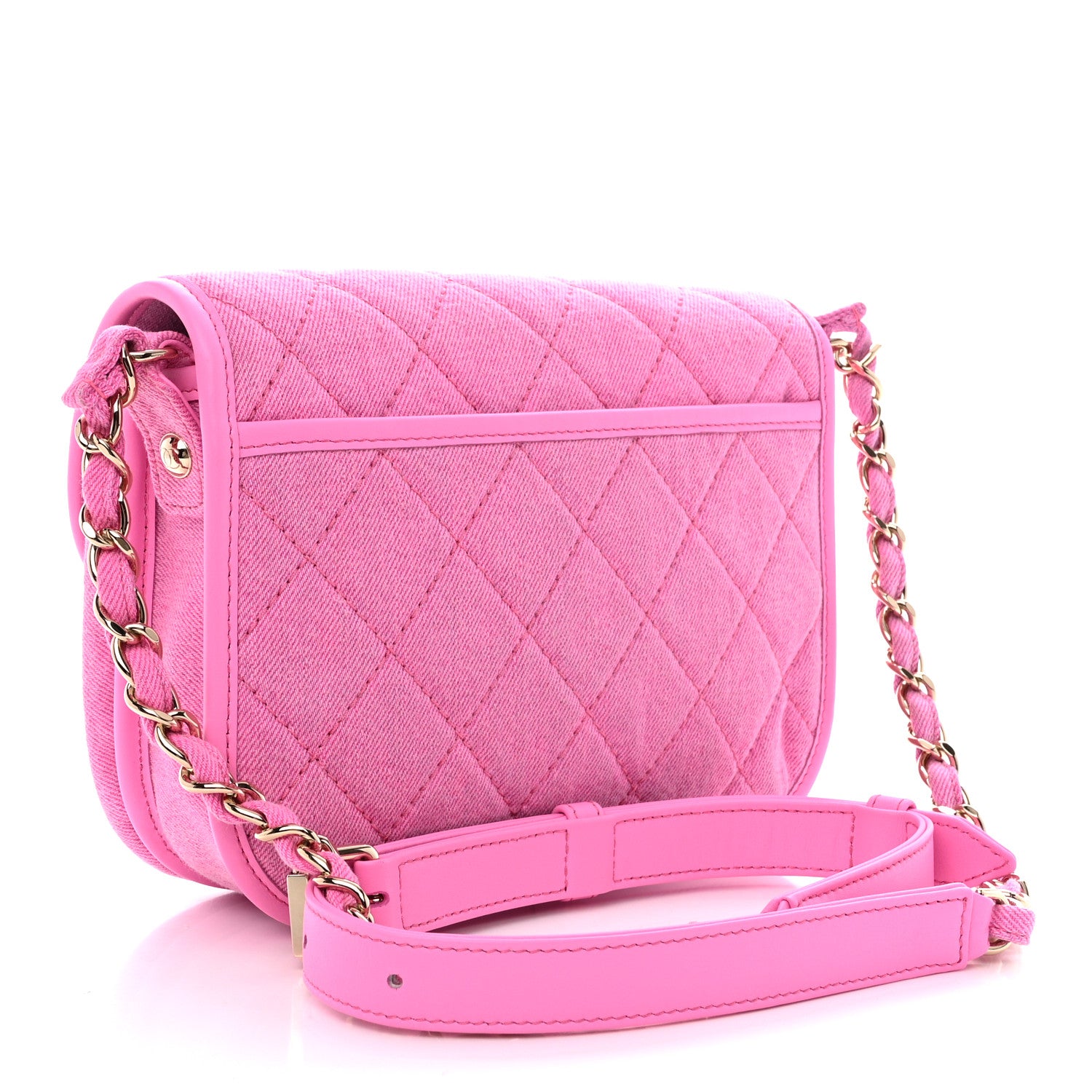 Chanel Denim Quilted Small Messenger Flap Neon Pink 3 of 10