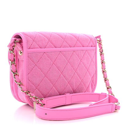 Chanel Denim Quilted Small Messenger Flap Neon Pink 3 of 10