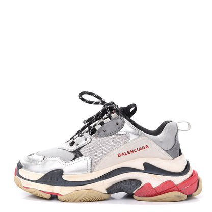Balenciaga Mesh Nubuck Womens Triple S Sneakers 38 Black Argent 1 of 9