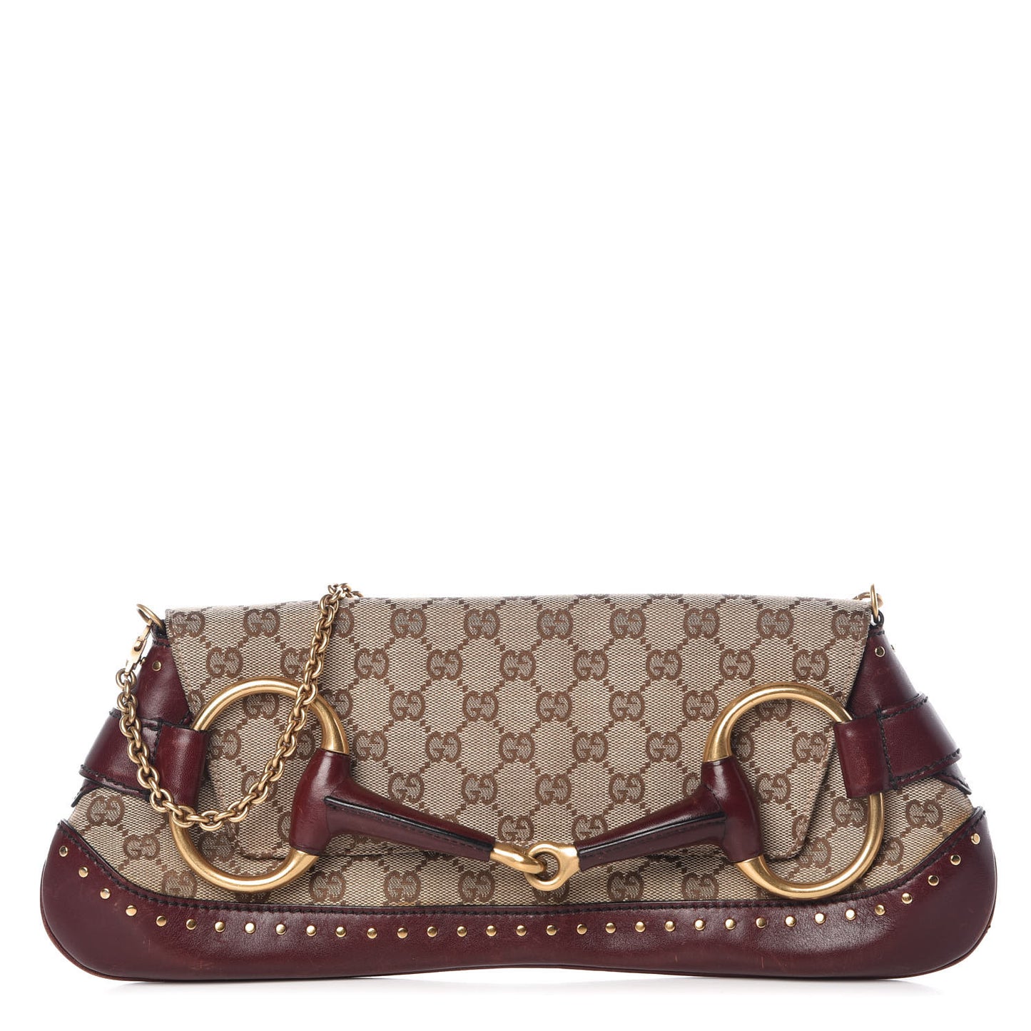 Monogram Studded Large Horsebit Clutch Bordeaux