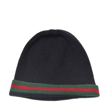 Gucci Wool Silk Web Beanie Hat M Black 1 of 5