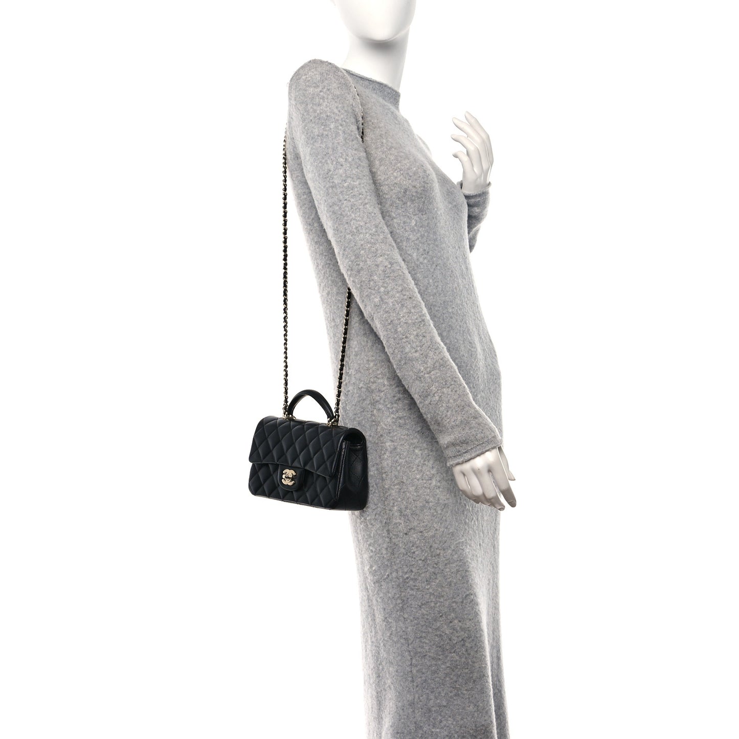 Lambskin Quilted Mini Top Handle Rectangular Flap Black
