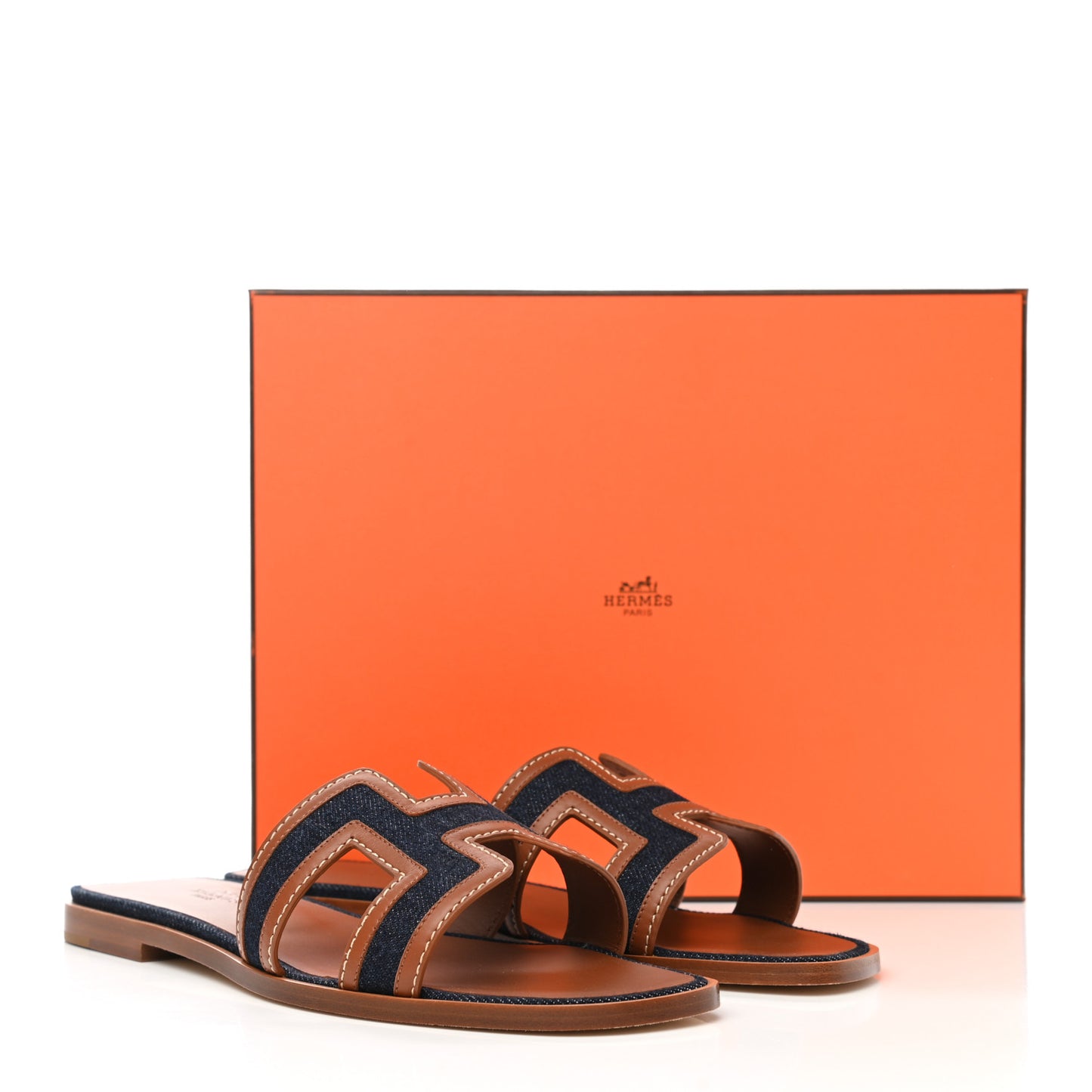 Calfskin Denim Oran Sandals 39 Bleu Brut Gold