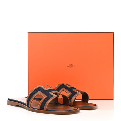 Hermes Calfskin Denim Oran Sandals 39 Bleu Brut Gold 9 of 9