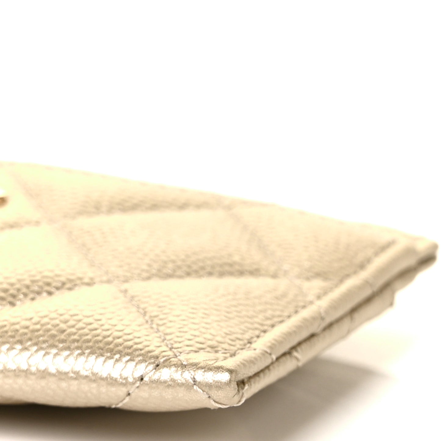 Metallic Caviar Quilted Card Holder Light Gold