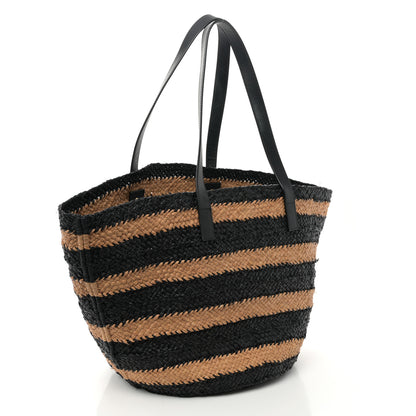 Saint Laurent Striped Raffia Calfskin Medium Panier Tote Naturel Black 3 of 10