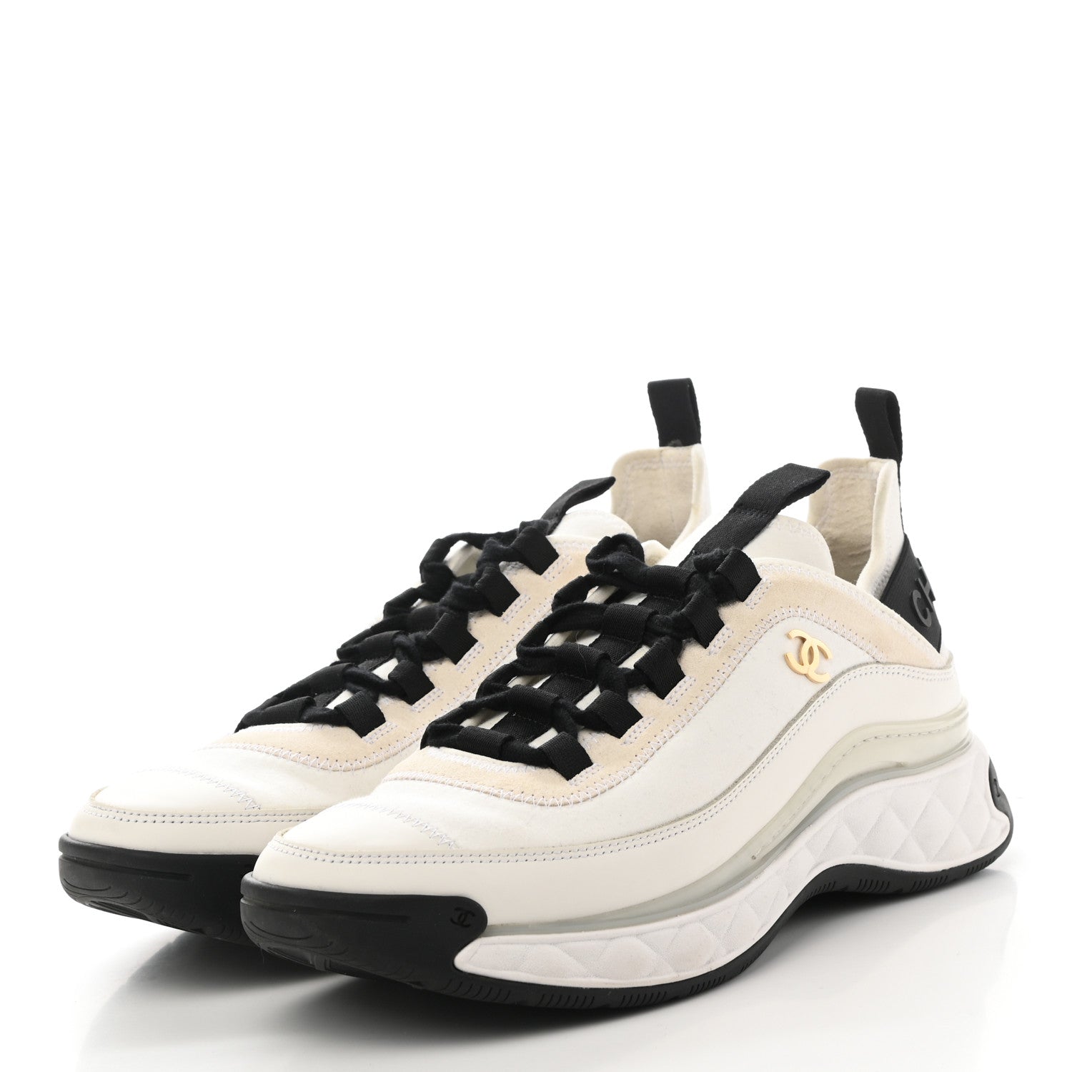 Chanel Velvet Calfskin Mixed Fibers CC Sneakers 39 Ivory Black 3 of 10
