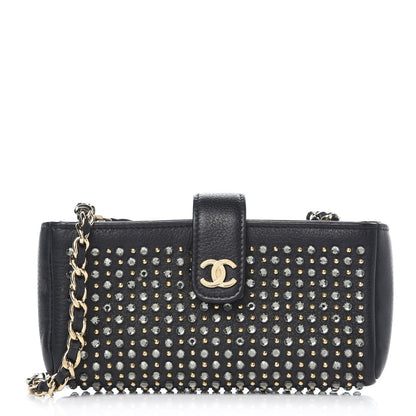Chanel Calfskin Strass Studded Mini Phone Holder Clutch Black 1 of 8