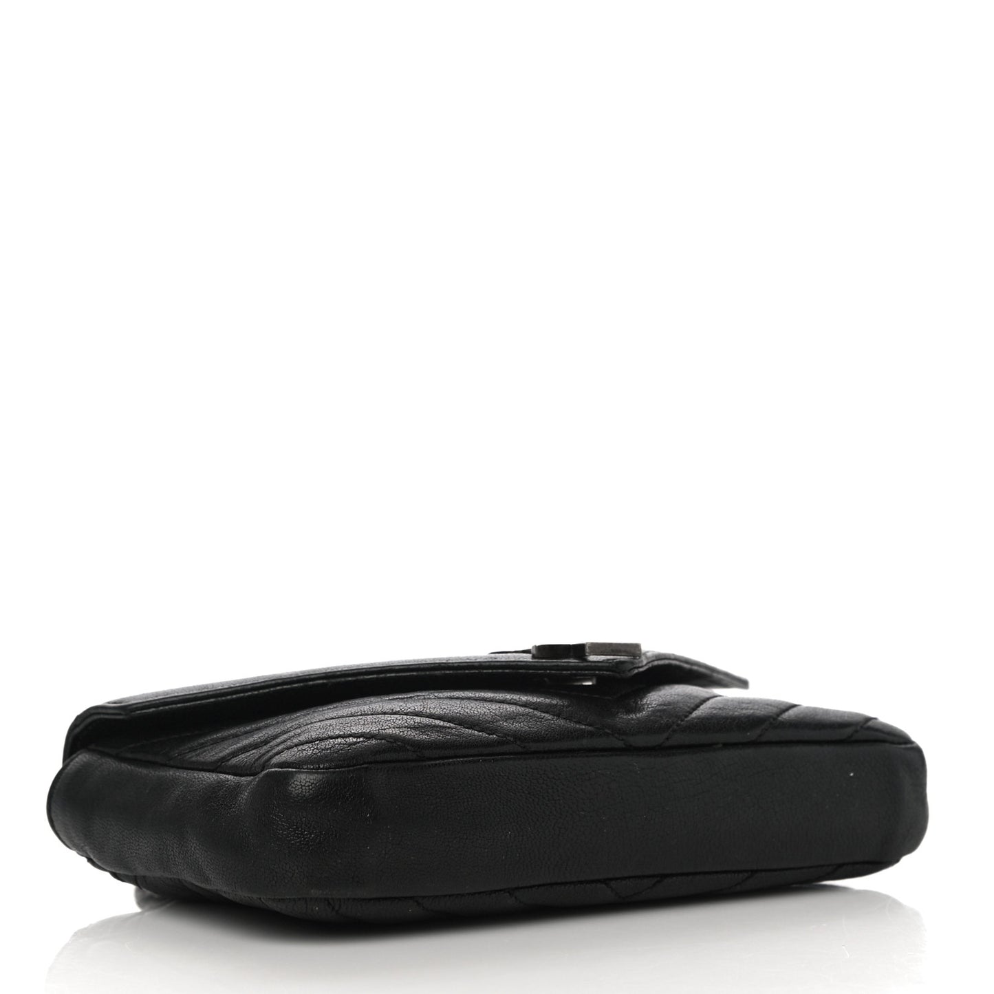 Sheepskin Matelasse Chevron Monogram College Chain Wallet Black