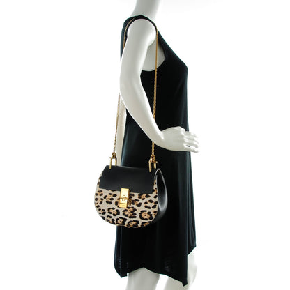 Chloe Calfskin Calf Hair Leopard Print Mini Drew Shoulder Bag Black 2 of 8
