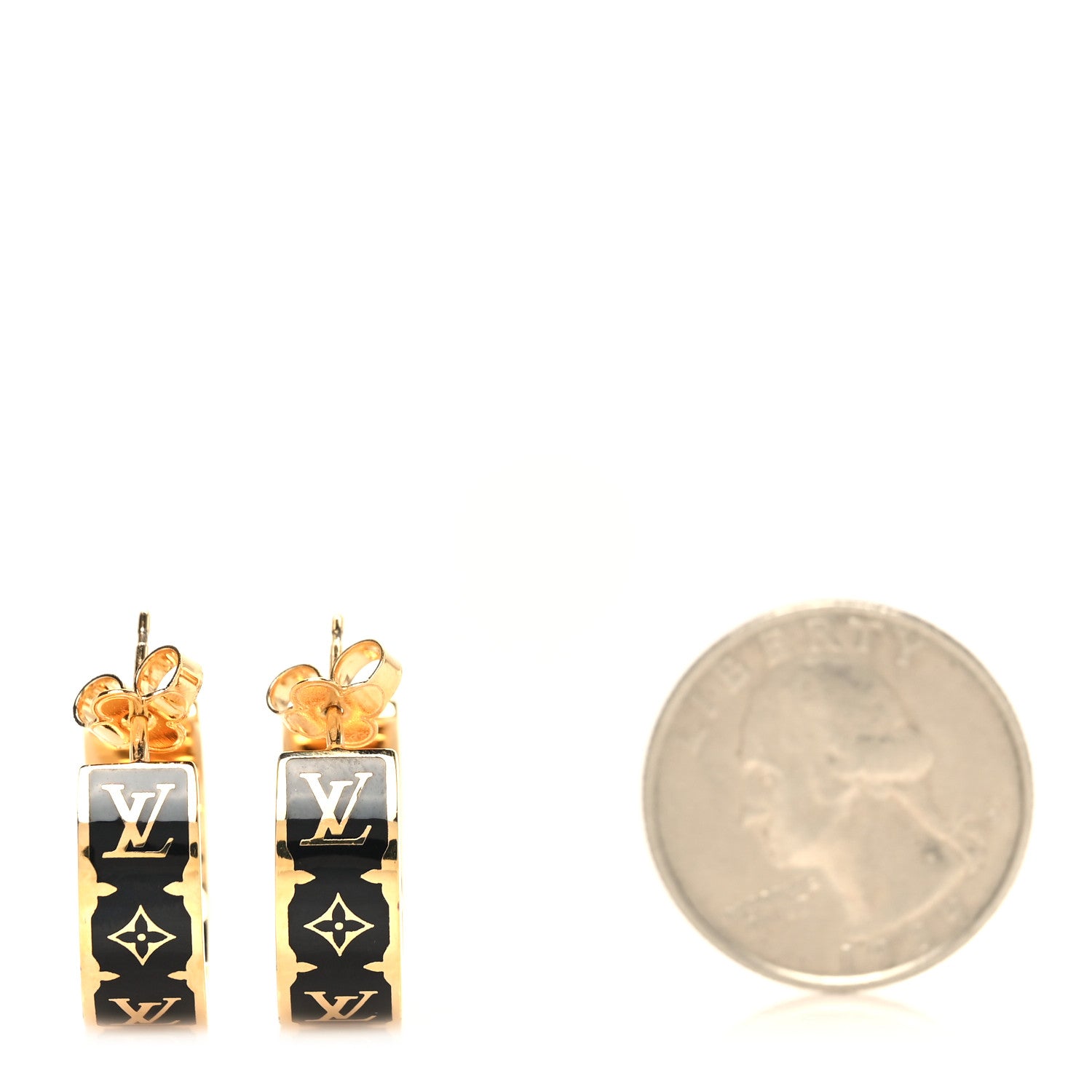 Louis Vuitton Enamel Nanogram Earrings Gold Black 2 of 5