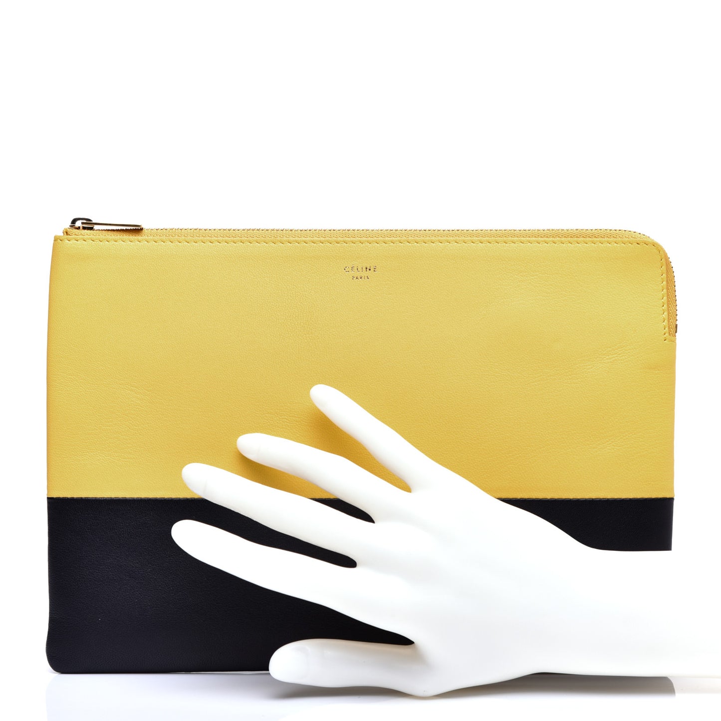 Lambskin Bi-Color Solo Clutch Pouch Sun Yellow Black