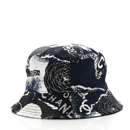 Chanel Cotton Coco Print Bucket Hat M Navy Black White 5 of 7