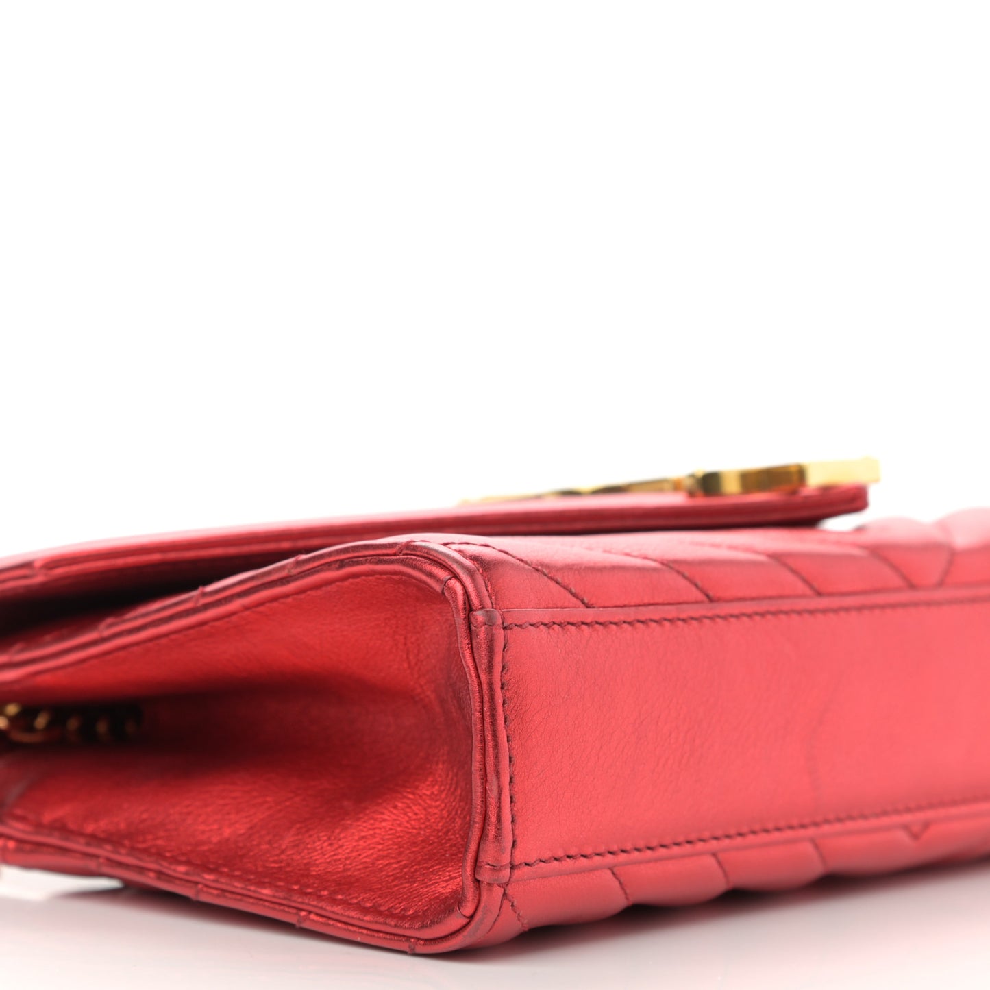 Metallic Matelasse Chevron Small Monogram Chain Shoulder Bag Red