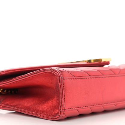 Saint Laurent Metallic Matelasse Chevron Small Monogram Chain Shoulder Bag Red 10 of 12