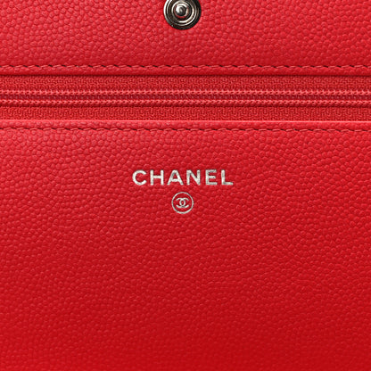 Chanel Caviar Camellia Embossed Wallet On Chain WOC Red 6 of 14