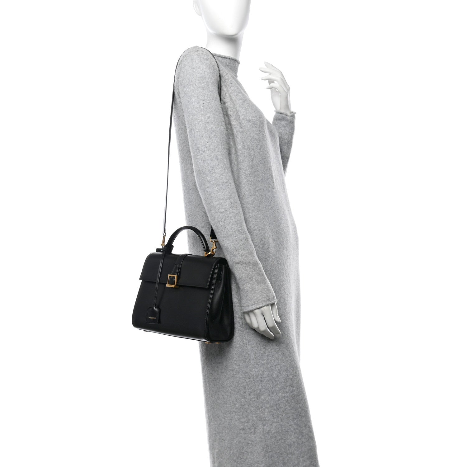 Saint Laurent Shiny Calfskin Le Fermoir Top Handle Bag Small Black 2 of 13