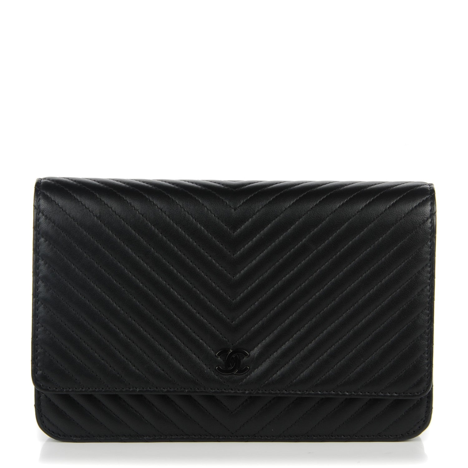 Chanel Calfskin Chevron Wallet On Chain WOC So Black 1 of 8