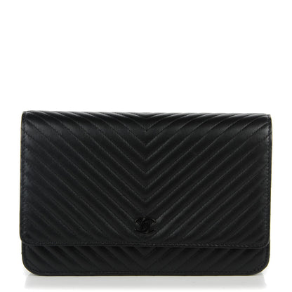 Chanel Calfskin Chevron Wallet On Chain WOC So Black 1 of 8