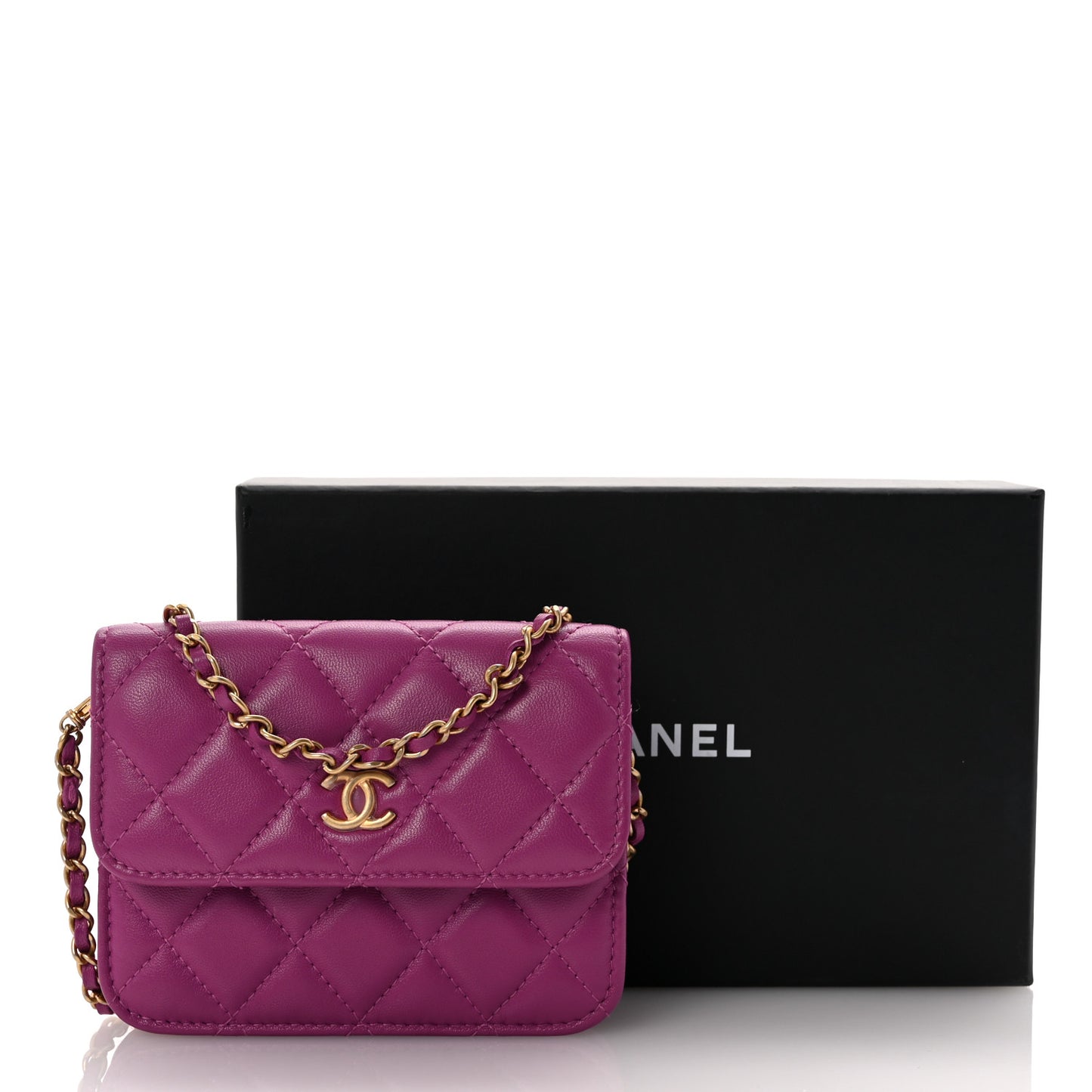 Lambskin Quilted Pearl Crush Clutch With Chain Purple
