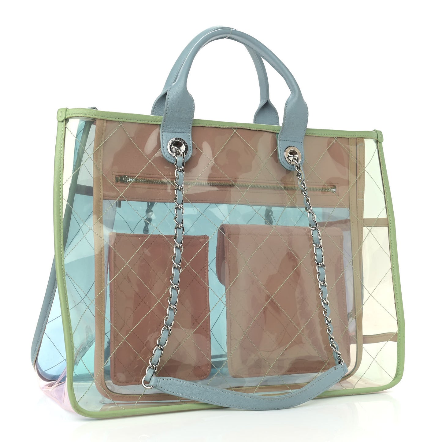 PVC Lambskin Stitched Medium Coco Splash Shopping Bag Blue Green Pink