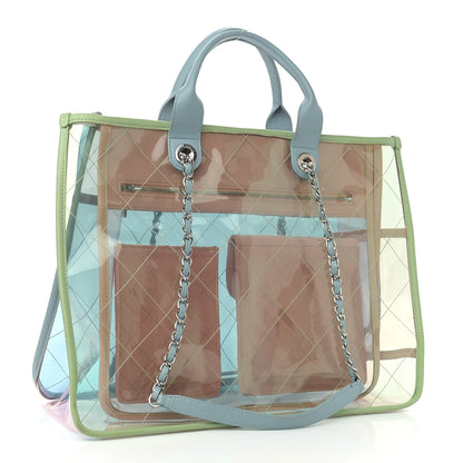 Chanel PVC Lambskin Stitched Medium Coco Splash Shopping Bag Blue Green Pink 3 of 13