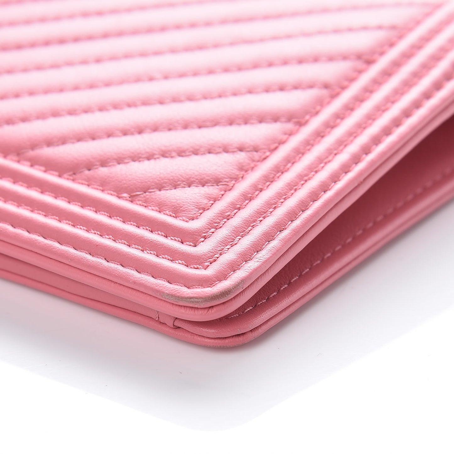 Calfskin Chevron Quilted Boy Yen Wallet Pink