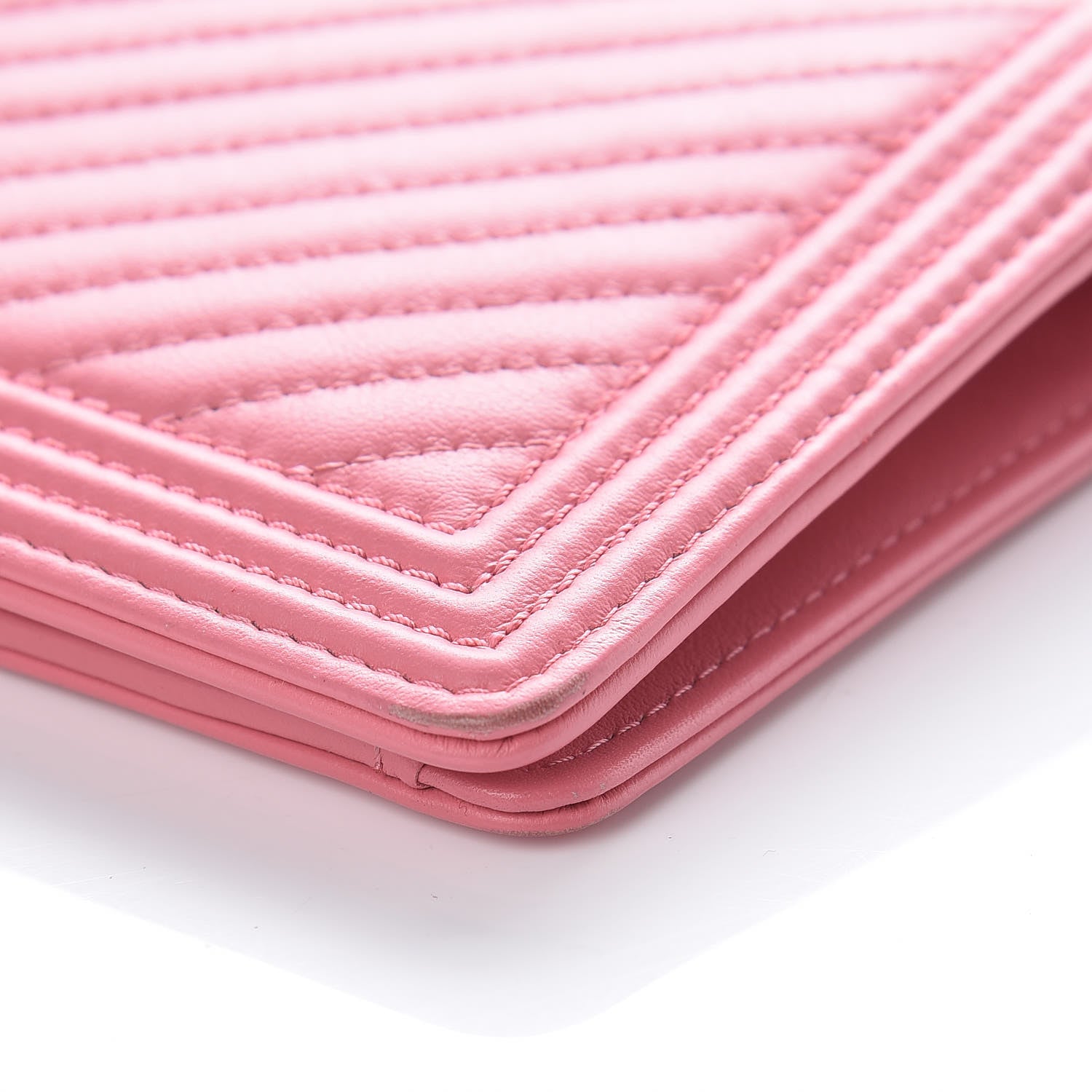 Chanel Calfskin Chevron Quilted Boy Yen Wallet Pink 14 of 15