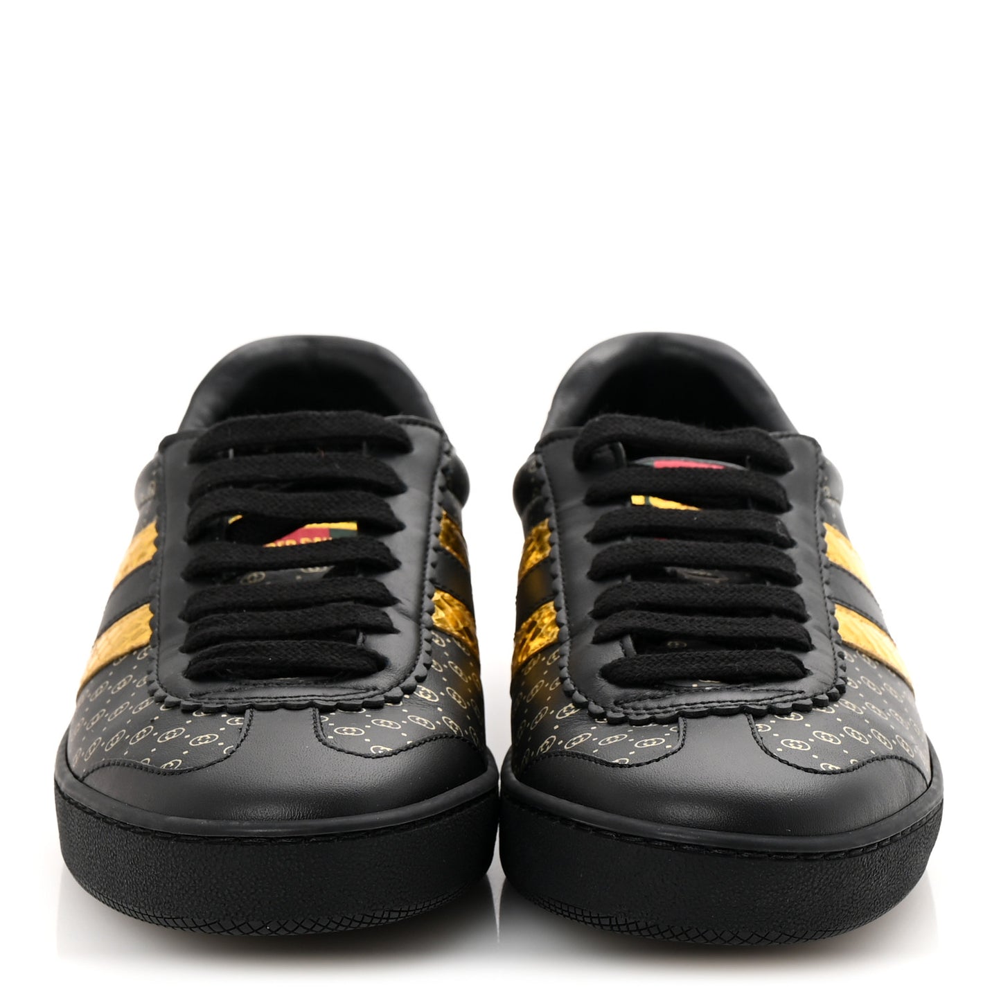 X DAPPER DAN Calfskin Laminated Ayers GG Micro Monogram Womens G74 Sneakers 36.5 Black Gold