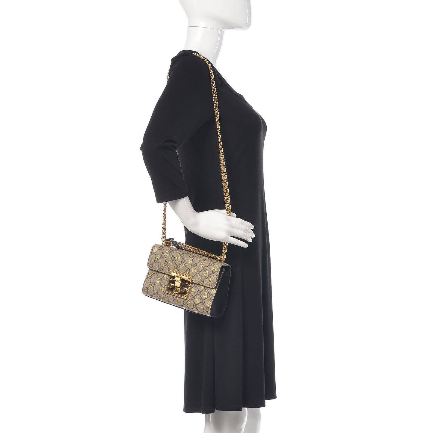 GG Supreme Monogram Bees Small Padlock Shoulder Bag Black