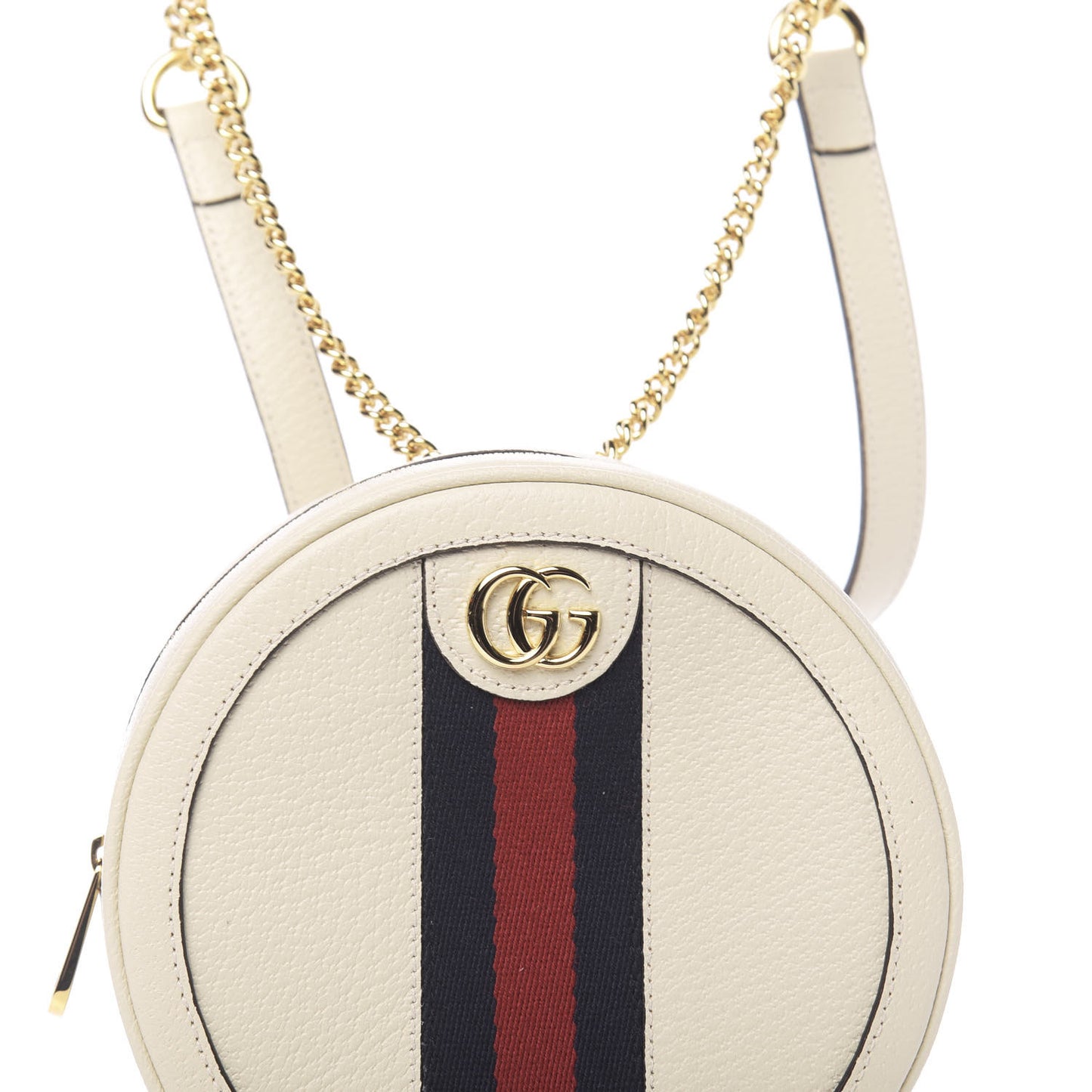 Textured Calfskin Web Mini Ophidia Round Backpack Mystic White