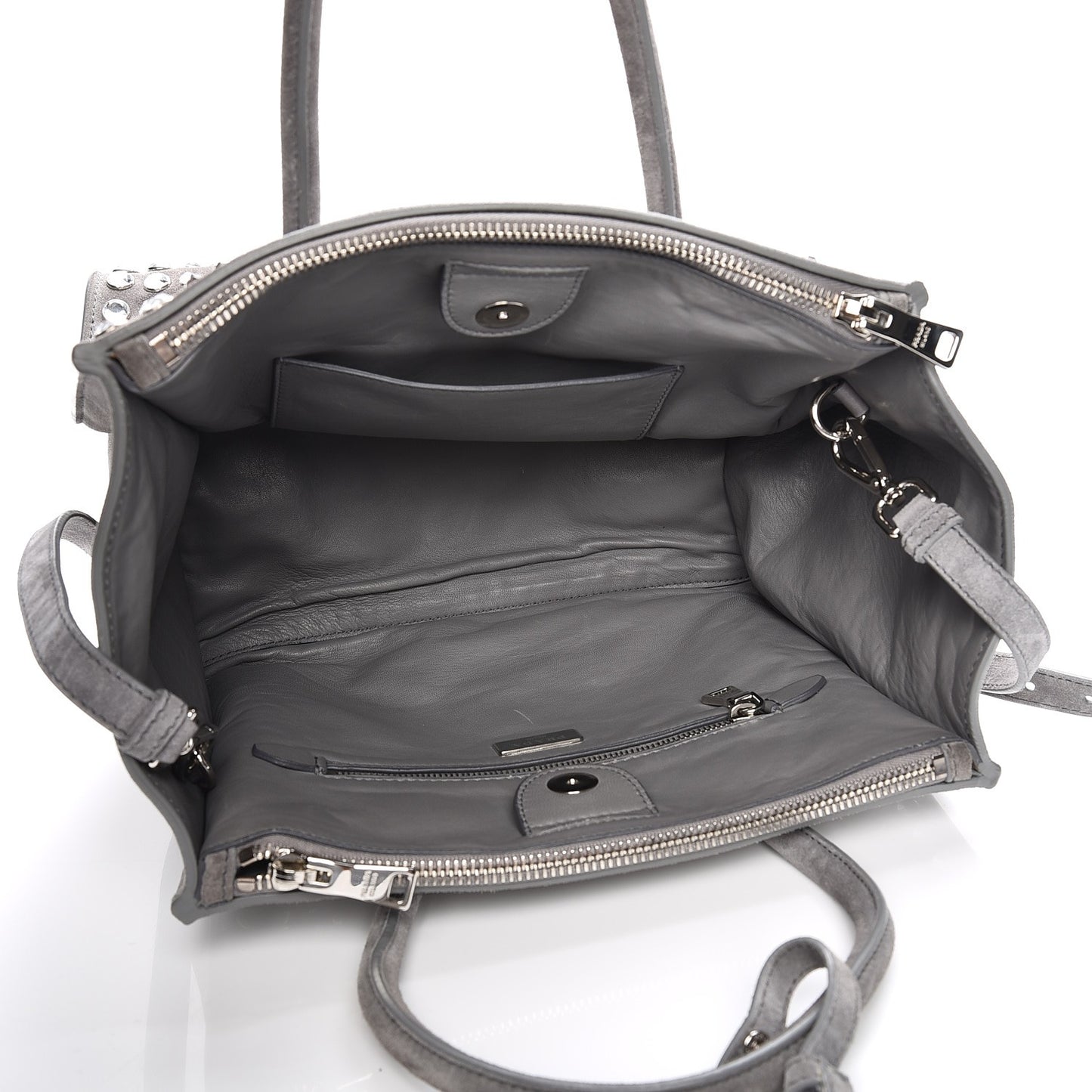 Scamosciato Suede Studded Crystal Twin Pocket Tote Marmo