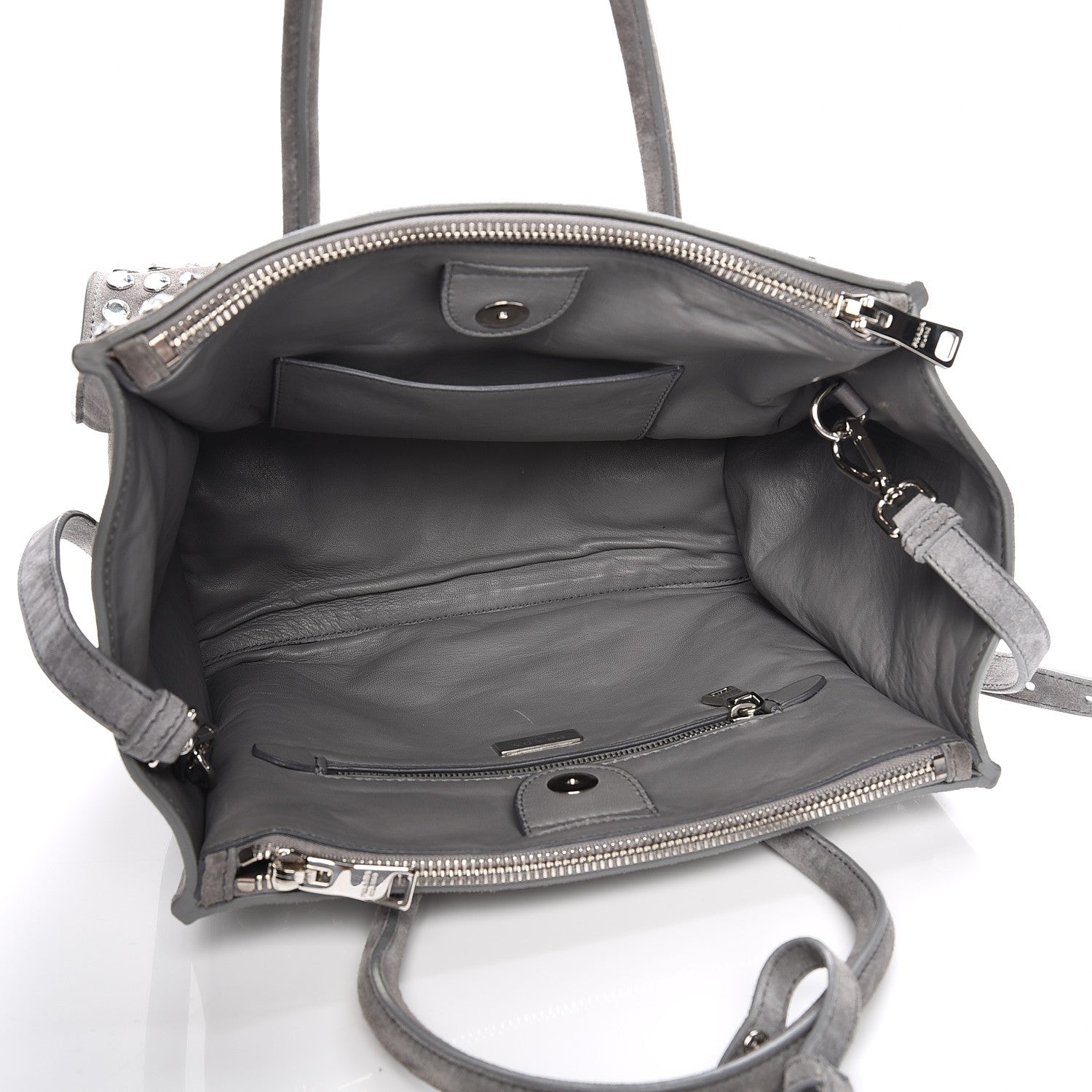 Prada Scamosciato Suede Studded Crystal Twin Pocket Tote Marmo 6 of 16