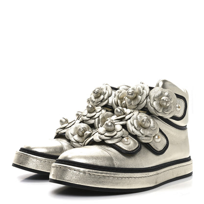 Chanel Metallic Lambskin Camellia High Top Sneakers 39.5 Gold 4 of 9