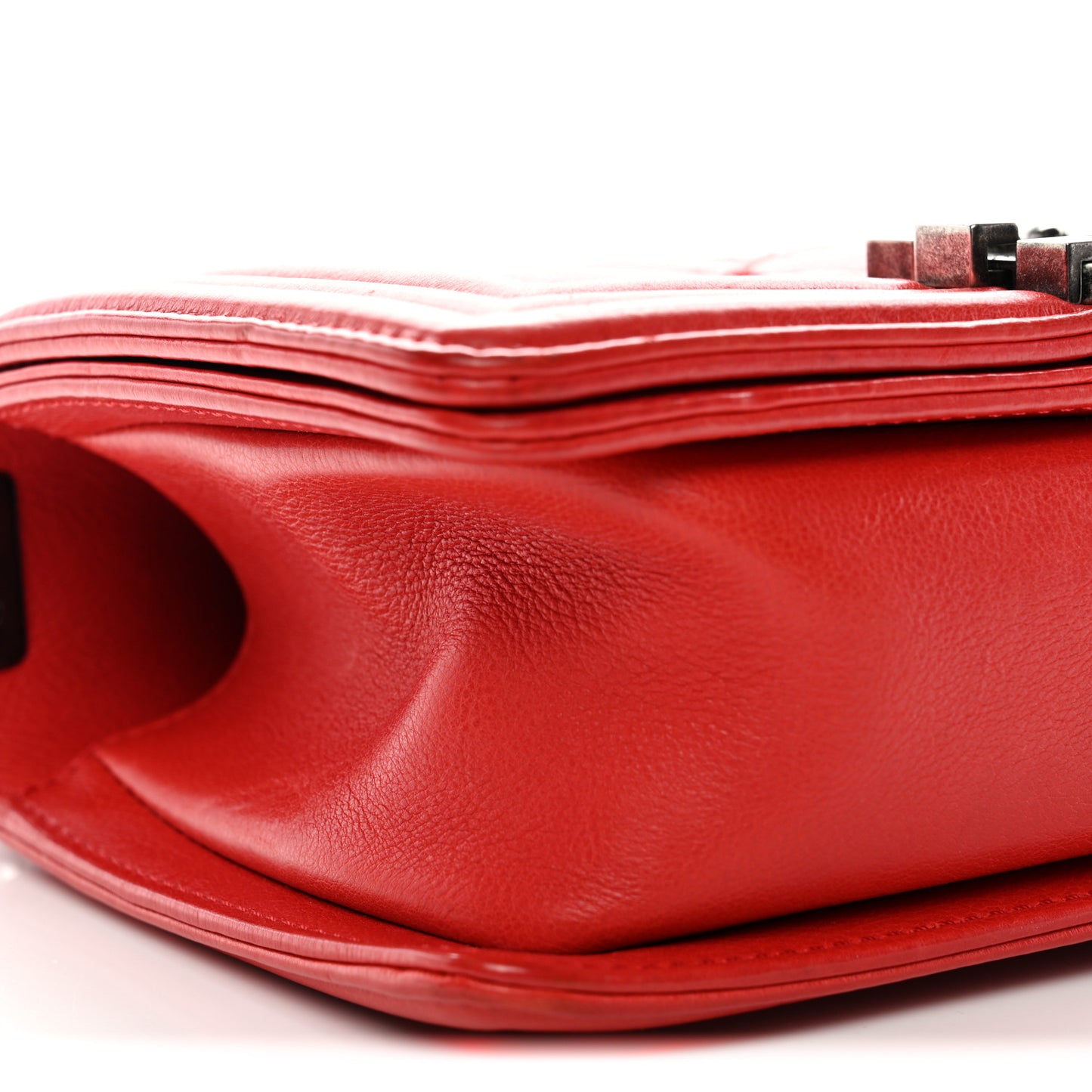 Calfskin Double Stitch Small Boy Flap Red