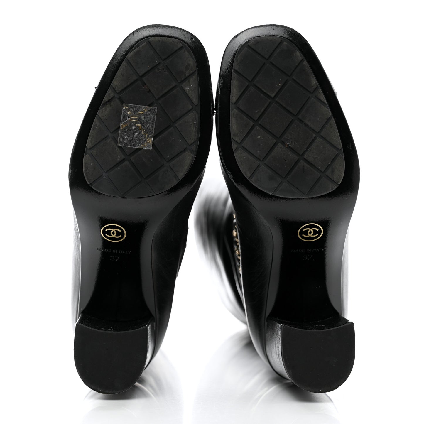 Calfskin Cap Toe Chain Boots 37 Black
