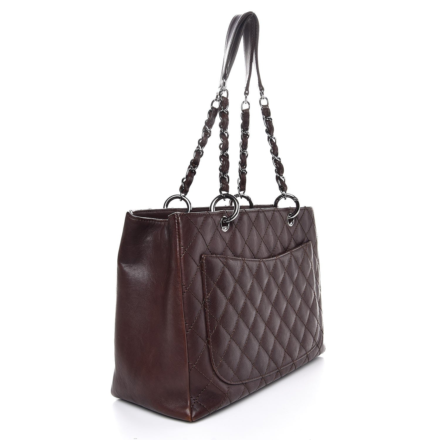Chanel Calfskin Quilted Grand Shopping Tote GST Dark Brown 3 of 14