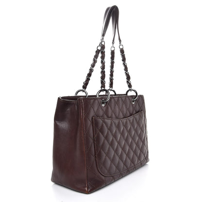 Chanel Calfskin Quilted Grand Shopping Tote GST Dark Brown 3 of 14