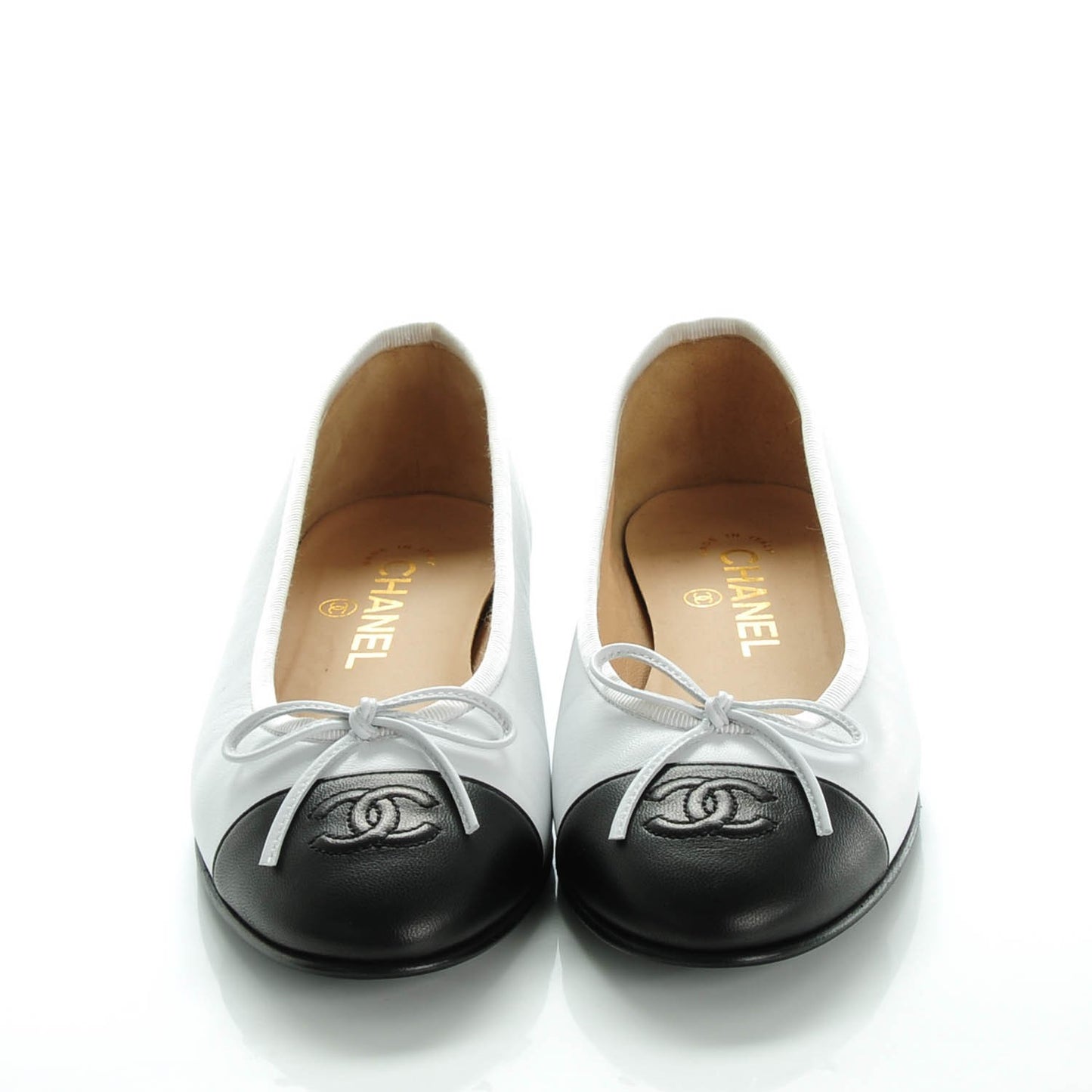 Lambskin Cap Toe CC Ballerina Flats 37 White Black