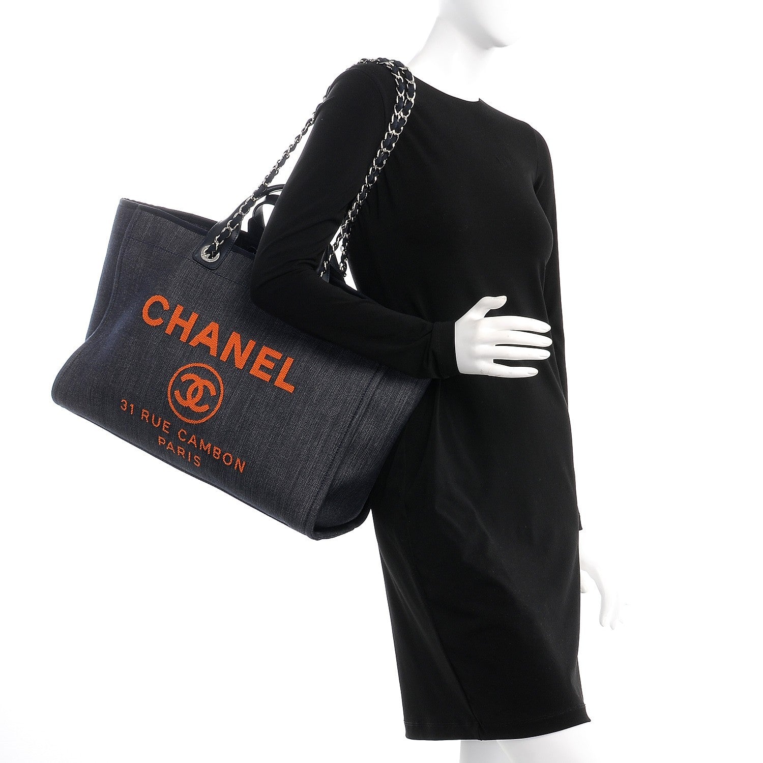 Chanel Canvas Large Deauville Tote Blue Orange 2 of 8