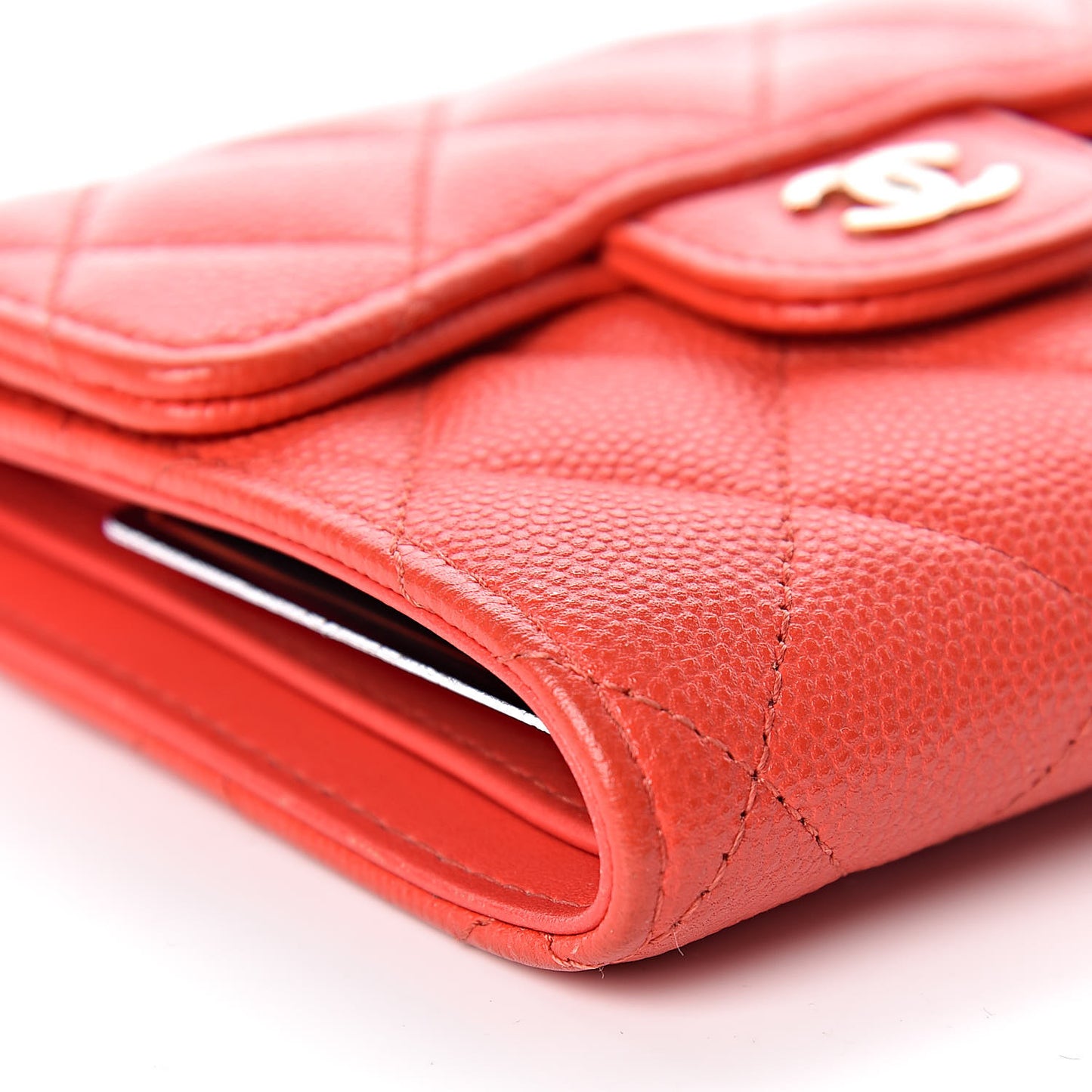 Caviar Quilted Compact Flap Wallet Red