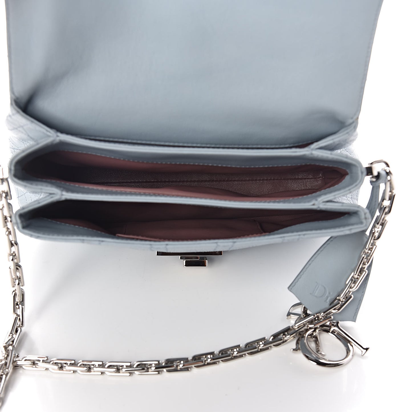 Calfskin Cannage Stitched Small Diorling Blue Porcelain