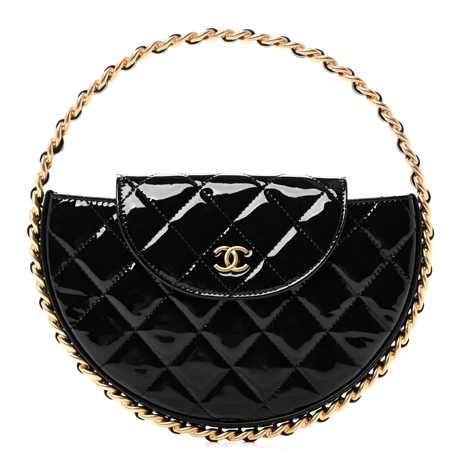 Chanel Patent Calfskin Quilted Chain Hoop Bag Black 1 of 10